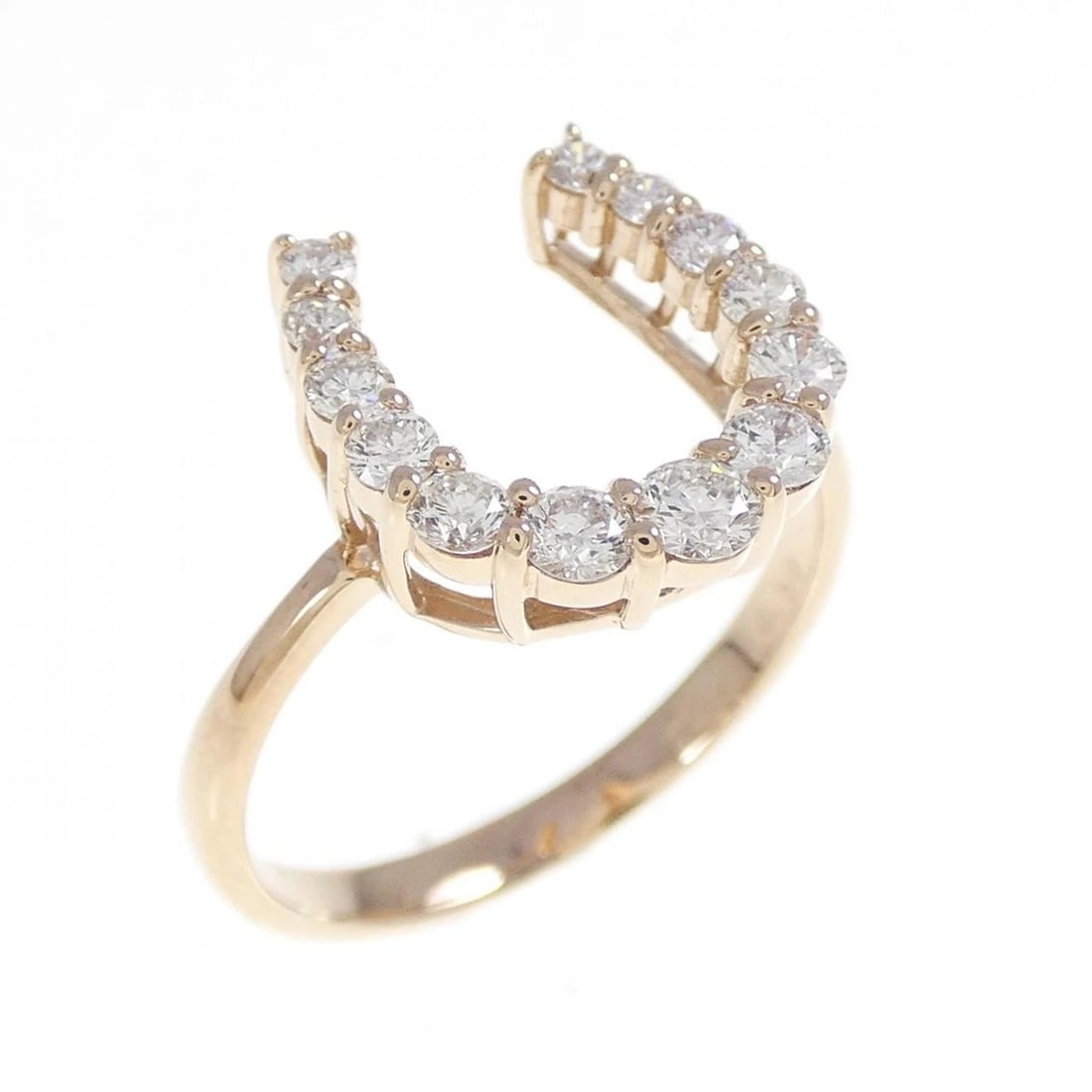 K18PG HORSE SHOE DIAMOND RING: K18PG Horse Shoe Diamond Ring Brand: Unbranded Type: Ring Material: K18 Pink Gold, Main Stone/Creation natural Color: pink gold Size: 6.5-7 US Accessories: None Accessories Notice: When