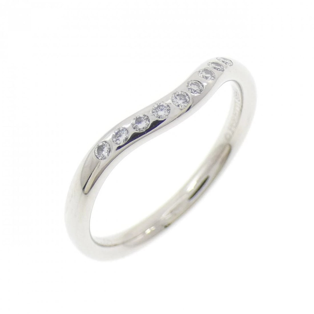 TIFFANY CURVED 9P RING: Tiffany Curved 9P Ring Brand: Tiffany Type: Ring Material: Platinum 950, Main Stone/Creation Natural Color: White Size: 4.5 (US size) Accessories: None Accessories Notice: When purchasing