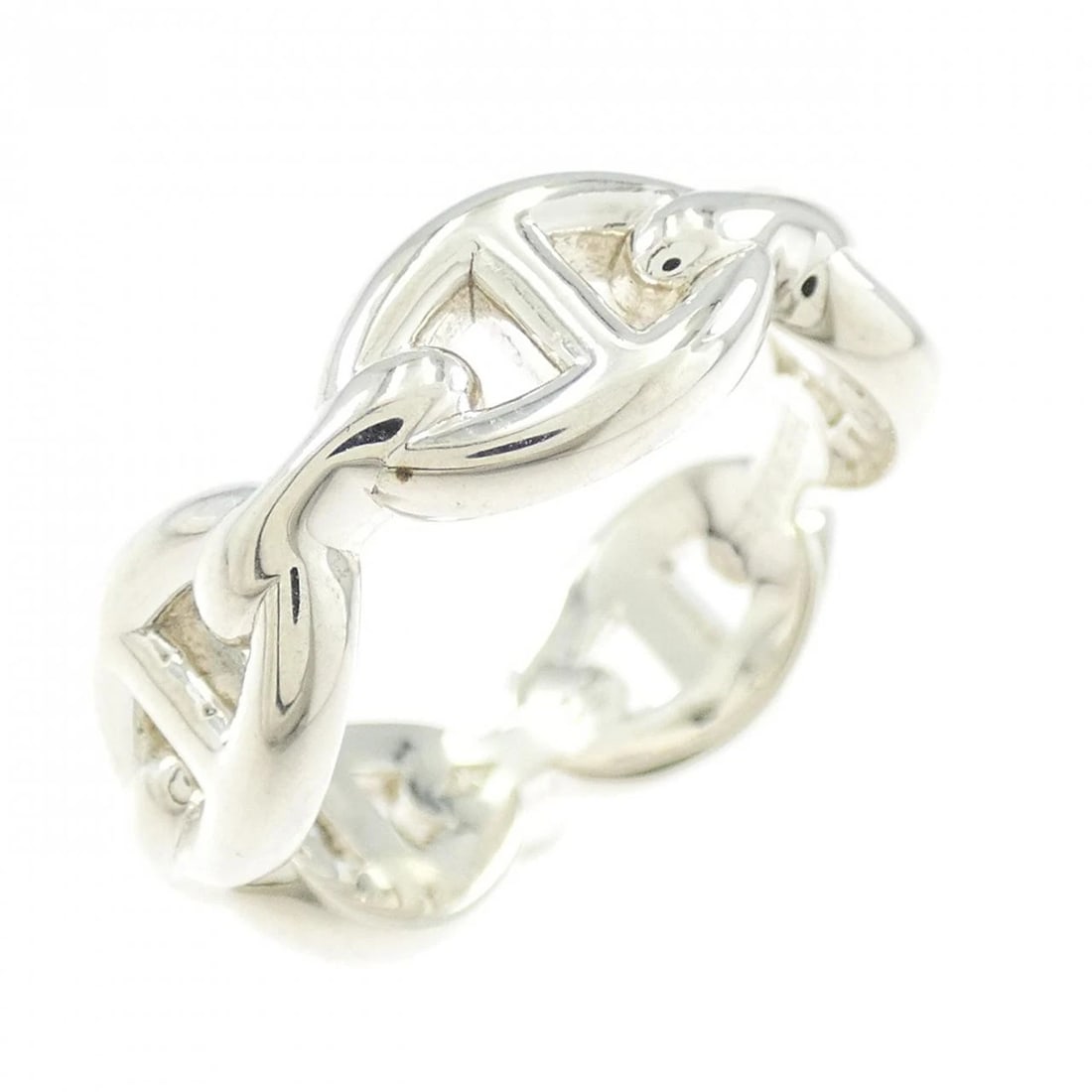 HERMES CHAINE D'ANCRE ENCHENE RING: HERMES Chaine d'Ancre Enchene Ring Brand: HERMES Type: Ring Material: 925 Silver, Color: Silver Size: 6-6.5 US Accessories: None Accessories Notice: When purchasing pre-owned goods, please