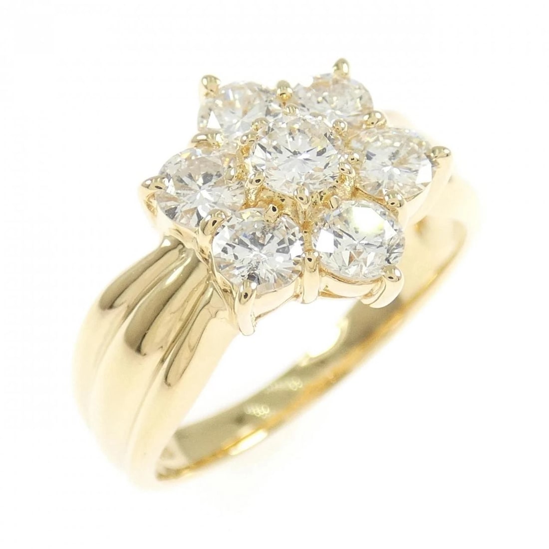 K18YG FLOWER DIAMOND RING: K18YG Flower Diamond Ring Brand: Unbranded Type: Ring Material: K18 Yellow Gold, Main Stone/Creation Natural Color: YG Size: 6.5 US Accessories: None Accessories Notice: When purchasing