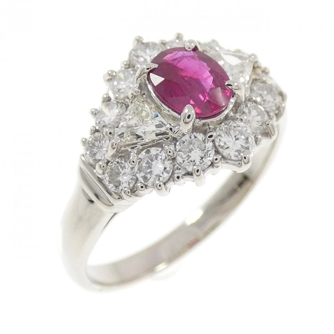 PT900 RUBY RING: PT900 Ruby Ring Brand: Unbranded Type: Ring Material: Platinum 900 Platinum, Color: None Size: 8.5 US Accessories: None Accessories Notice: When purchasing pre-owned goods, please refer to