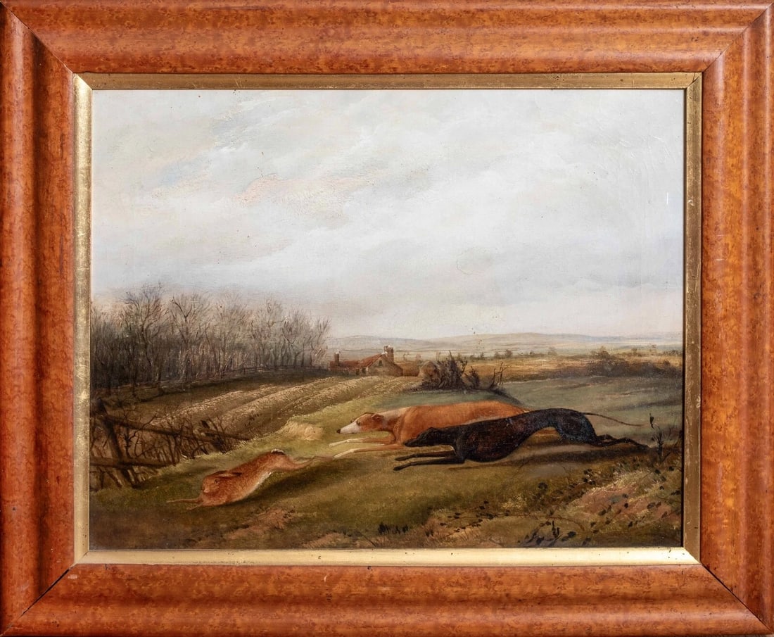 GREYHOUNDS HARE COURSING OIL PAINTING (1 of 10)