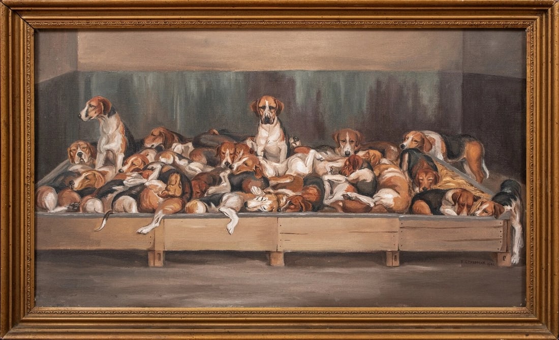 DOG PORTRAIT OF FOXHOUNDS OIL PAINTING (1 of 10)