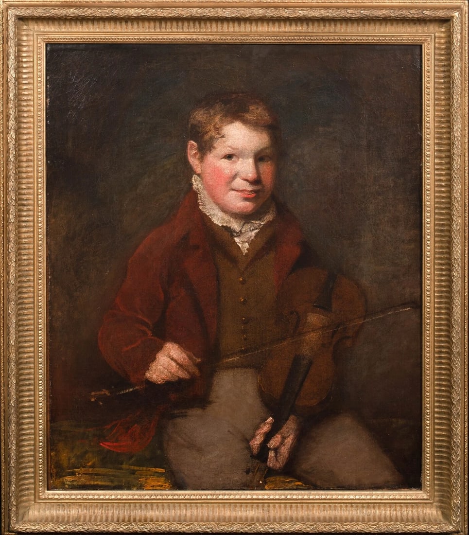 PORTRAIT OF A BOY & FIDDLE OIL PAINTING (1 of 10)