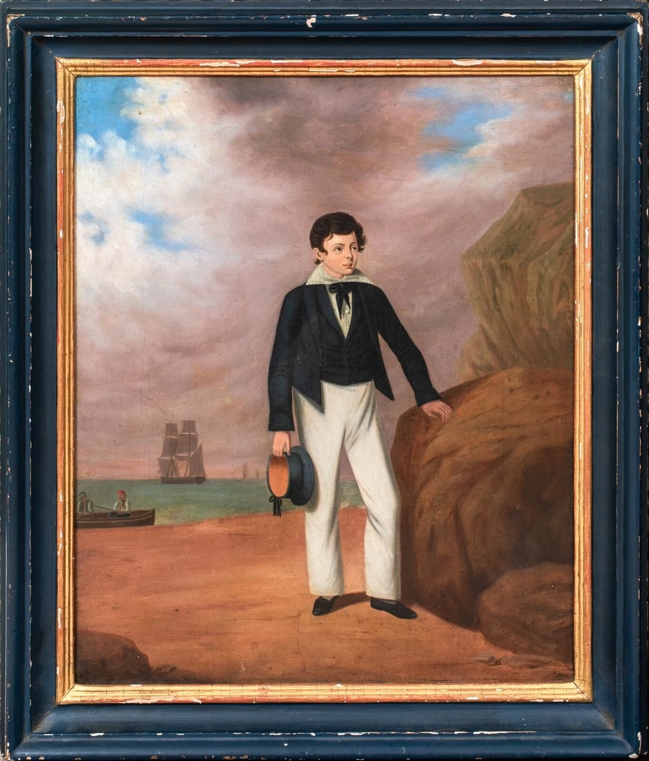 PORTRAIT OF MISHIPMAN HORATIO NELSON OIL PAINTING: Year: 18th century Size: 24" x 20.5" Medium: Oil Description: Exquisite 18th-century oil on canvas portrait of Horatio Nelson in the role of midshipman. Outstanding caliber and state Nelson, a young m