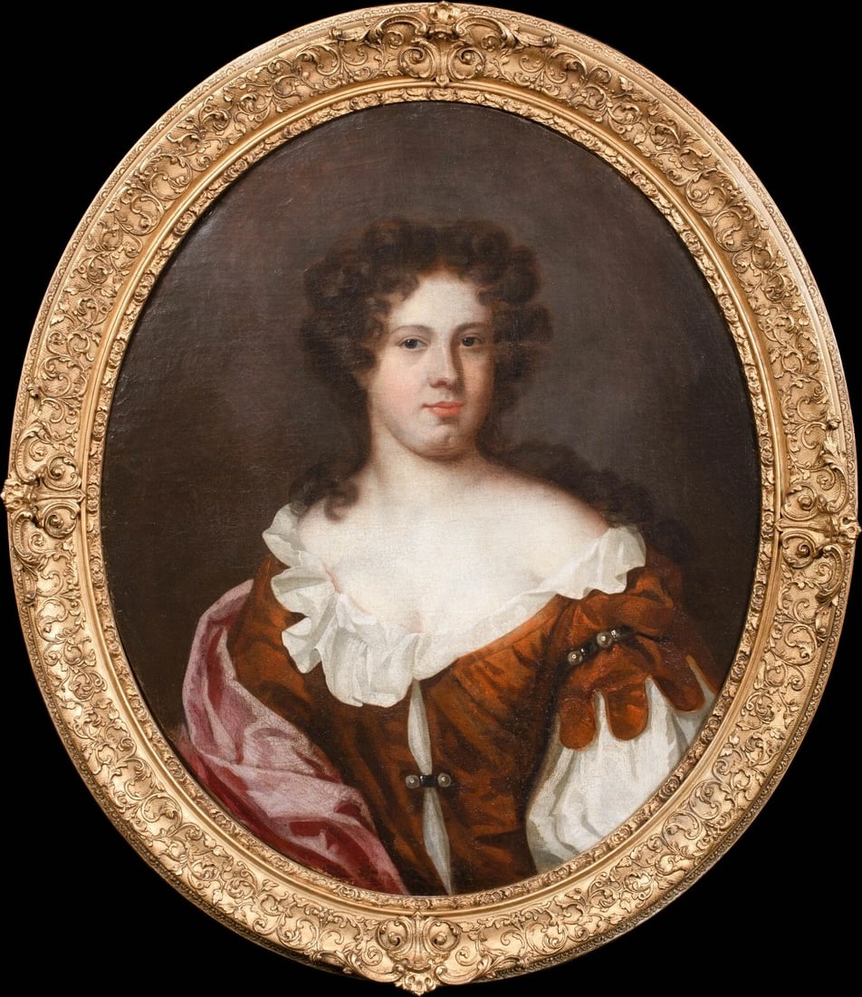 PORTRAIT OF LADY IN A RED DRESS & PEARLS OIL PAINTING (1 of 10)