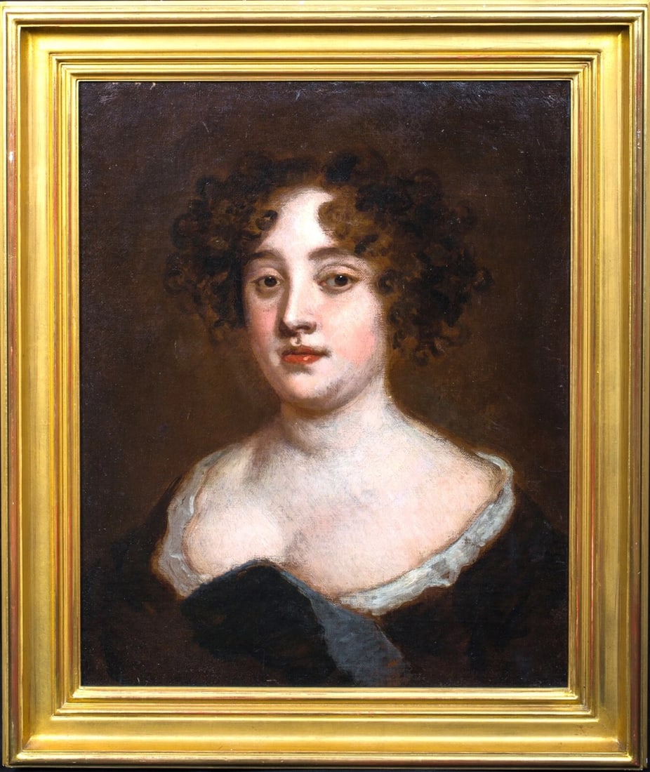 PORTRAIT OF A LADY OIL PAINTING: Year: 17th century Size: 65cm x 55cm Medium: Oil Description: Excellent oil painting of a lady from the English School of the 17th century. A study of the young woman's bust scale wearing a low-cut bl