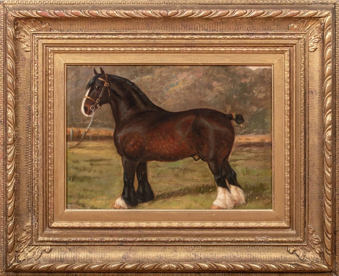PORTRAIT OF AN OLD ENGLISH PRIZE SHIRE HORSE OIL PAINTING ATTRIBUTED FRANK BABBAGE (1 of 10)