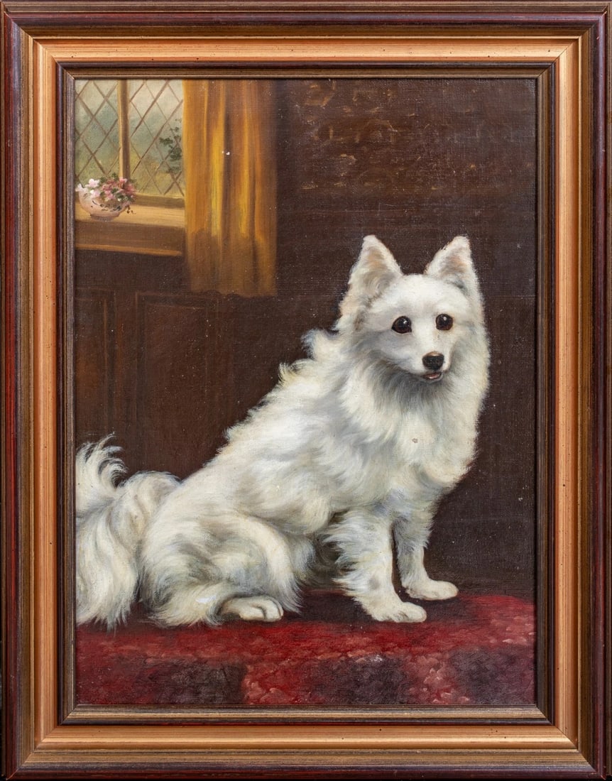 PORTRAIT OF AN AMERICAN ESKIMO DOG OIL PAINTING (1 of 10)