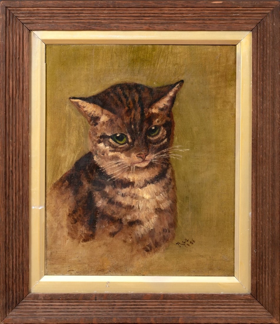PORTRAIT OF A TABBY CAT OIL PAINTING (1 of 10)