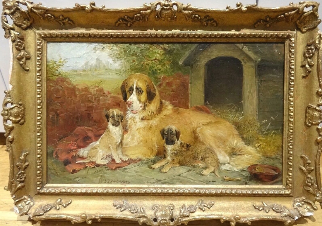 ST BERNARD & HER PUPPIES OIL PAINTING (1 of 11)