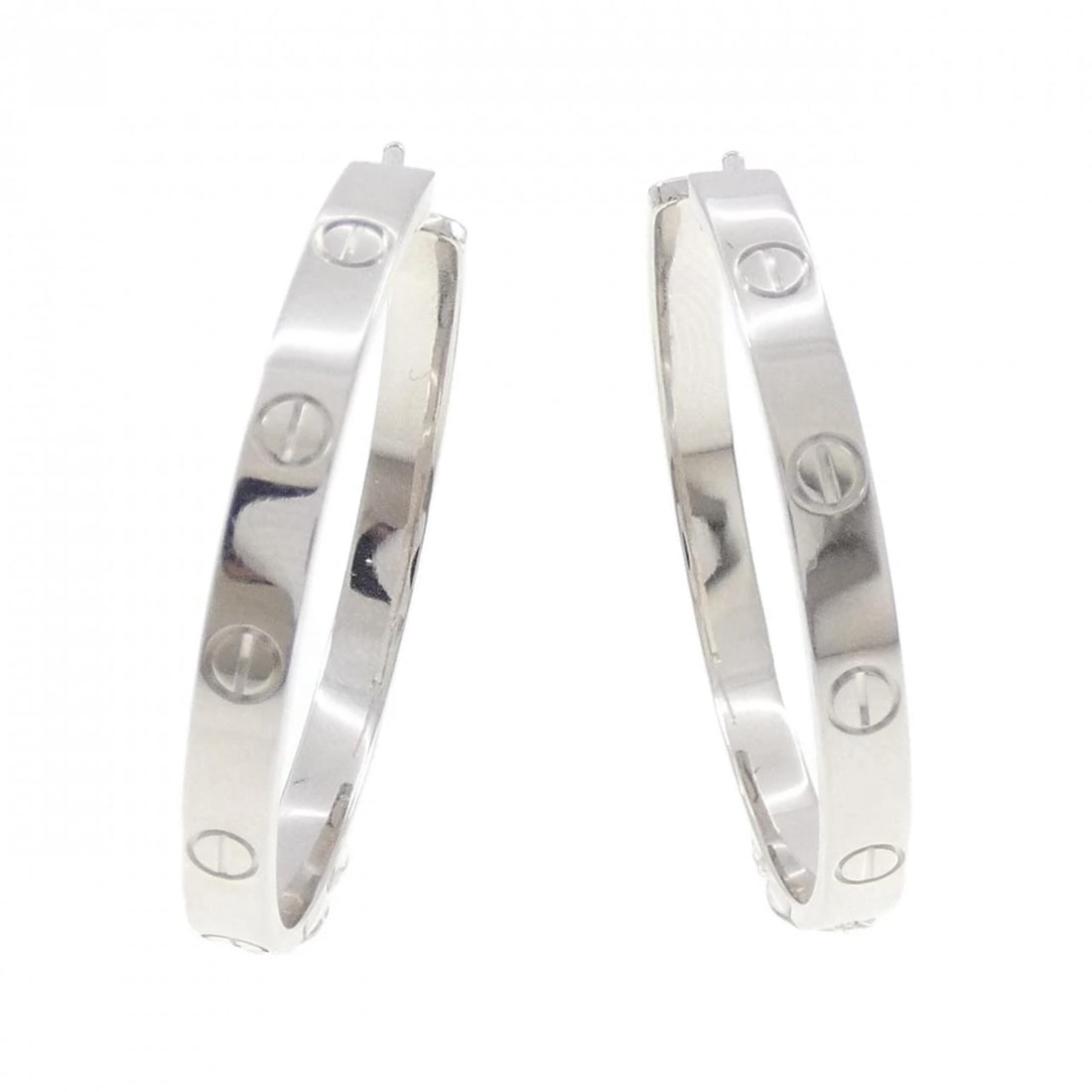 CARTIER LOVE EARRINGS: Cartier Love Earrings Brand: Cartier Type: Earrings Material: 750 White Gold, Color: white gold Size: ActualSize HxW: 34.8mmx3.6mm Accessories: None Accessories Notice: When purchasing