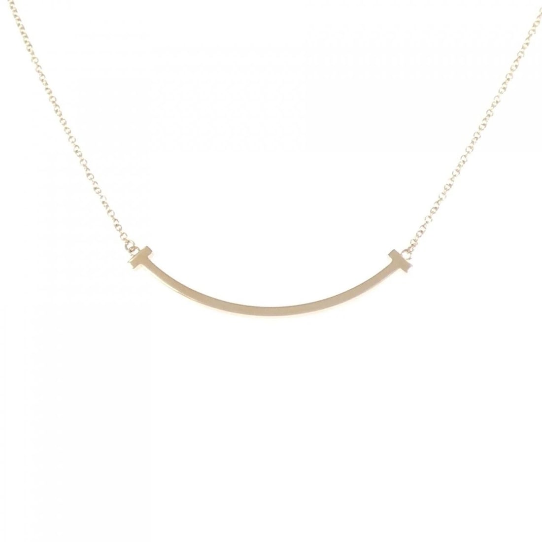TIFFANY T SMILE SMALL NECKLACE: Tiffany T Smile Small Necklace Brand: Tiffany Type: Necklace Material: 750 Pink Gold, Color: Pink Gold Size: 41 45cm,ActualSize Pendant top H x W: 3.6mmx37.3mm Chain Max. W: 0.9mm 