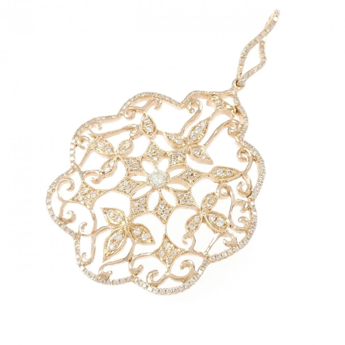 K18PG FLOWER DIAMOND PENDANT: K18PG Flower Diamond Pendant Brand: Unbranded Type: Pendant Brooch Material: K18 Pink Gold, Main Stone/Creation Natural Color: pink gold Size: HxW: 51.9mmx30.7mm Accessories: None Accessories