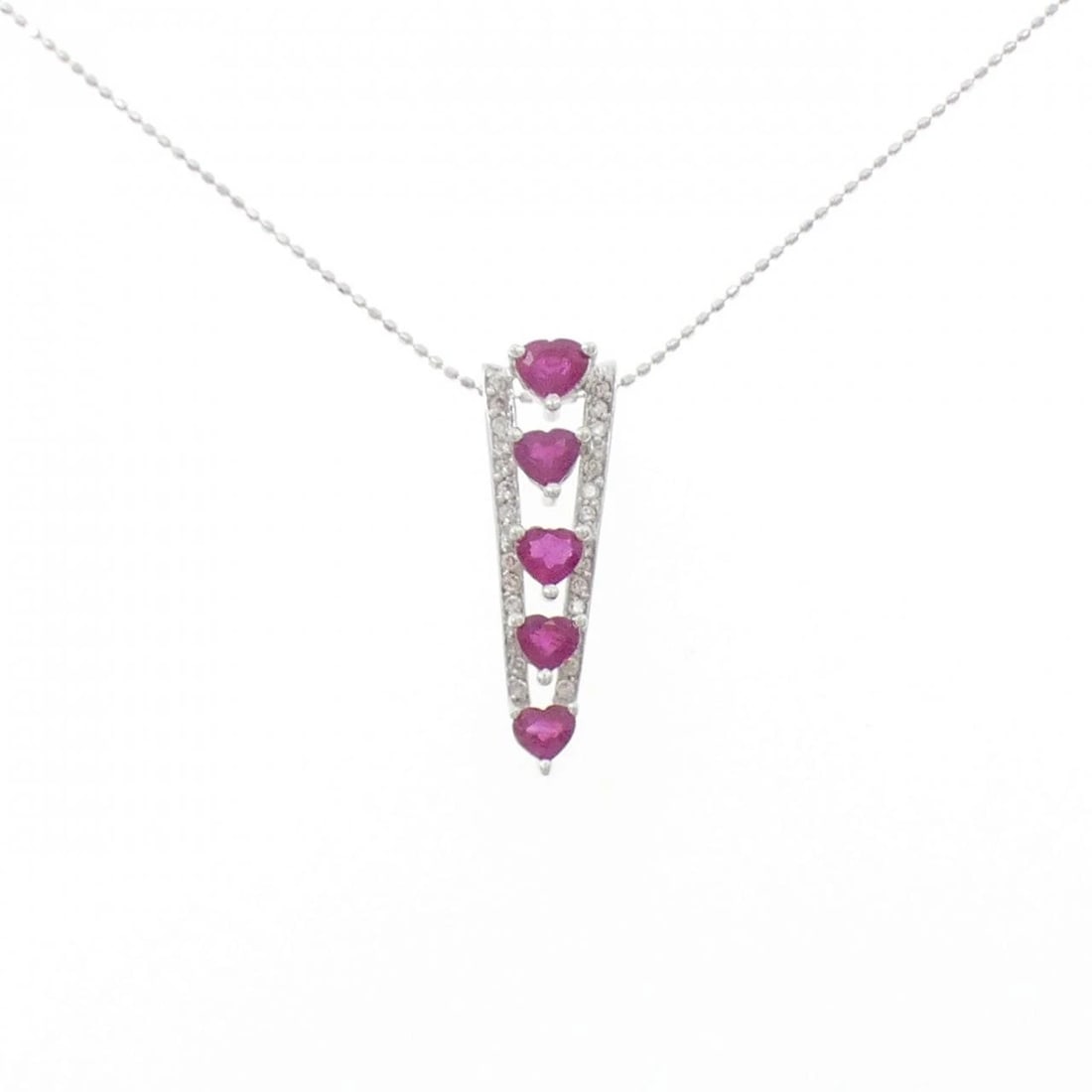 K18WG RUBY NECKLACE: K18WG Ruby Necklace Brand: Unbranded Type: Necklace Material: K18 White Gold, Main Stone/Creation ruby Color: white gold Size: 40cm ActualSizePendant top H x W: 26.6mmx8.3mm Chain Max. W: 0.9mm A