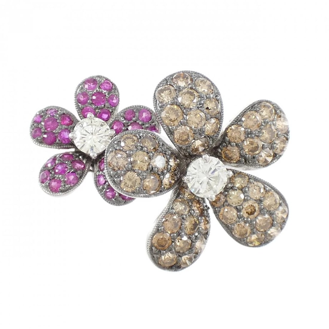 K18WG K18BG FLOWER RUBY RING - 2