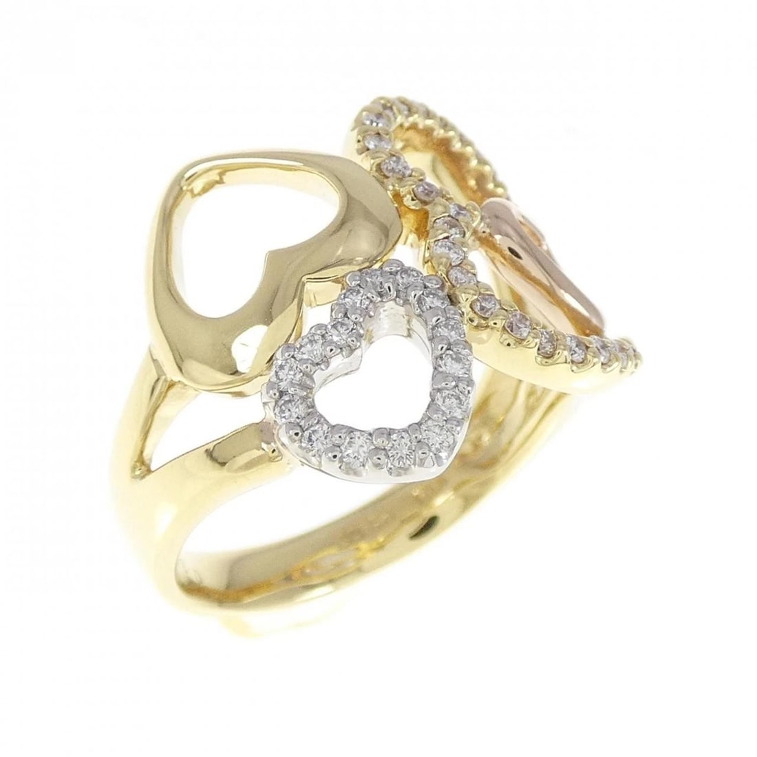 K18YG PT K18PG HEART DIAMOND RING: K18YG PT K18PG Heart Diamond Ring Brand: Unbranded Type: Ring Material: K18 Yellow Gold Platinum K18 Pink Gold, Main Stone/Creation Natural Color: yellow gold Size: 7.5US Accessories: None
