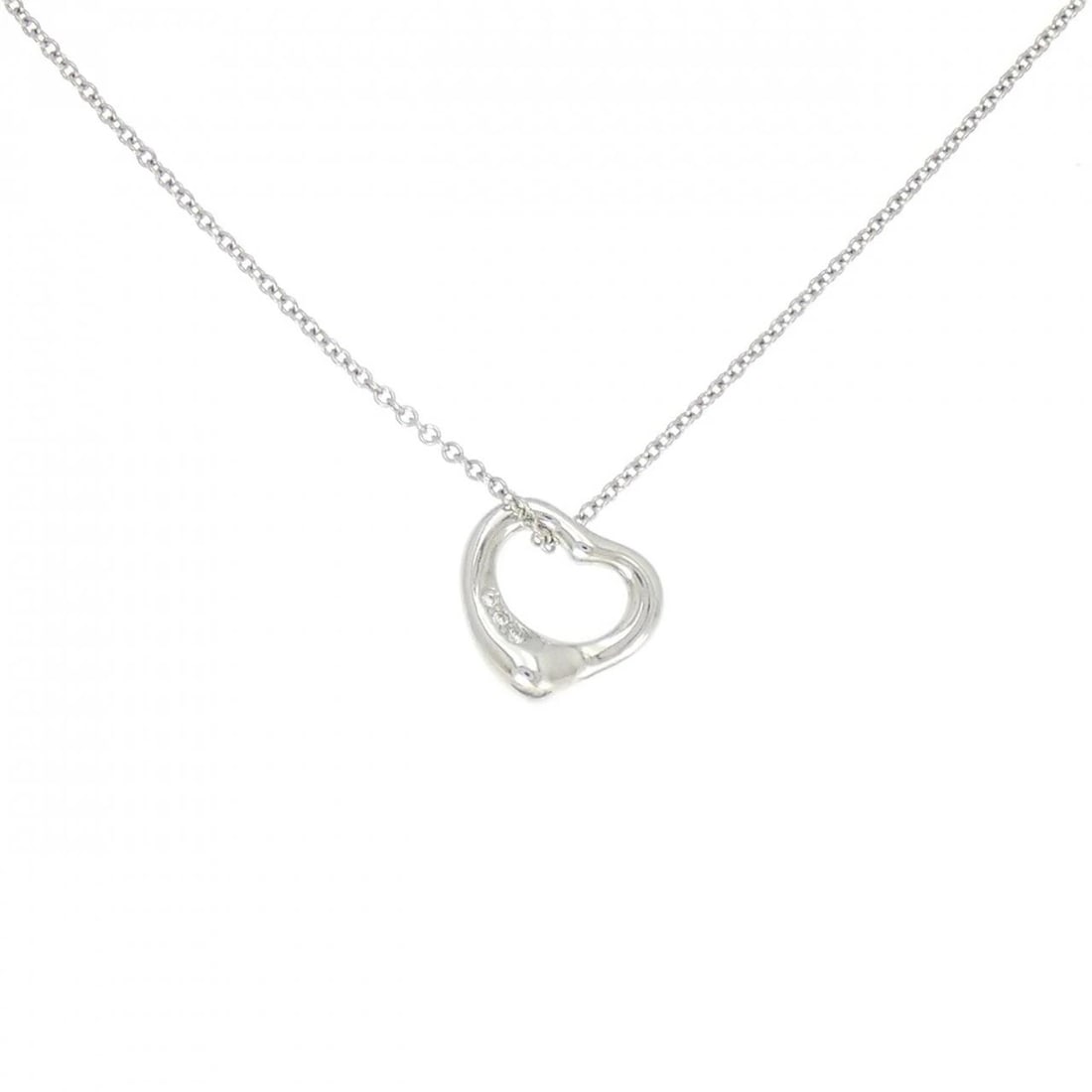 TIFFANY OPEN HEART NECKLACE: Tiffany Open Heart Necklace Brand: Tiffany Type: Necklace Material: Platinum 950, Main Stone/Creation Natural Color: Platinum Size: 41cm,ActualSize Pendant top H x W: 10.9mmx10.5mm Chain Max.