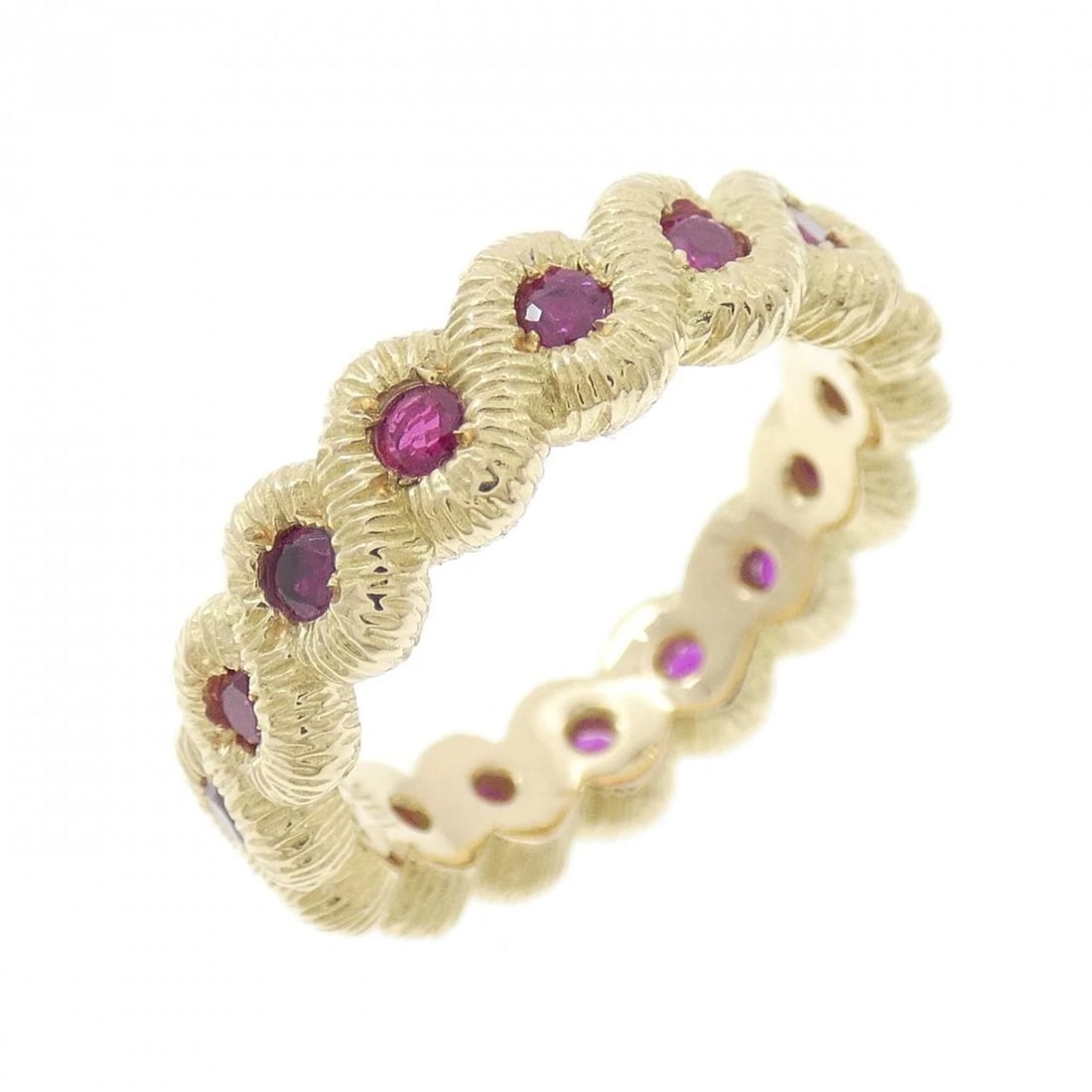 750YG RUBY RING: 750YG Ruby Ring Brand: Unbranded Type: Ruby ring Material: 750YG, Main Stone/Creation Ruby Color: Yellow Gold Size: US7.5 Accessories: None Accessories Notice: When purchasing pre-owned