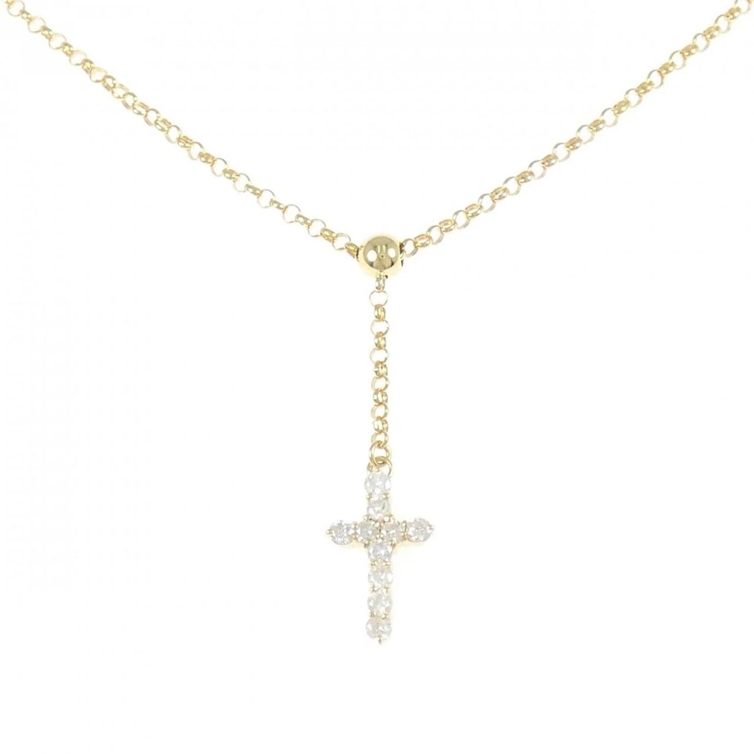 K18YG CROSS DIAMOND NECKLACE: K18YG Cross Diamond Necklace Brand: Unbranded Type: Necklace Material: K18 Yellow Gold, Main Stone/Creation Natural Color: yellow gold Size: 40cm ActualSizePendant top H x W: 14.4mmx8.7mm