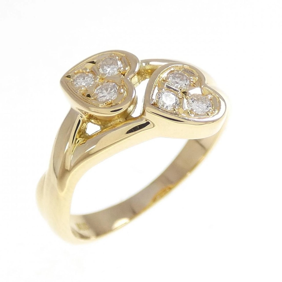 K18YG HEART DIAMOND RING: K18YG Heart Diamond Ring Brand: Unbranded Type: Ring Material: K18 Yellow Gold, Main Stone/Creation Natural Color: yellow gold Size: 5.5US Accessories: None Accessories Notice: When