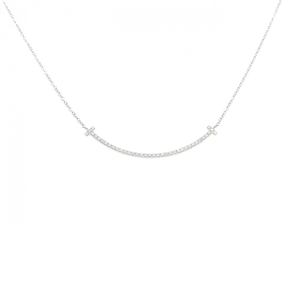 TIFFANY T SMILE SMALL NECKLACE: Tiffany T Smile Small Necklace Brand: Tiffany Type: Necklace Material: 750 White Gold, Main Stone/Creation Natural Color: White Gold Size: 41cm,ActualSize Pendant top H x W: 3.4mmx37.3mm Chain