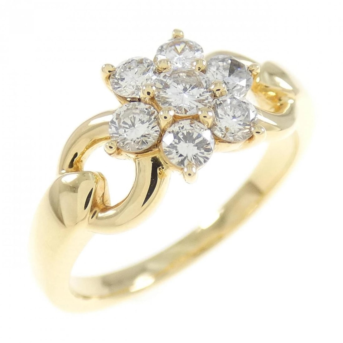 K18YG FLOWER DIAMOND RING: K18YG Flower Diamond Ring Brand: Unbranded Type: Ring Material: K18 Yellow Gold, Main Stone/Creation Natural Color: yellow gold Size: 6.5US Accessories: None Accessories Notice: When