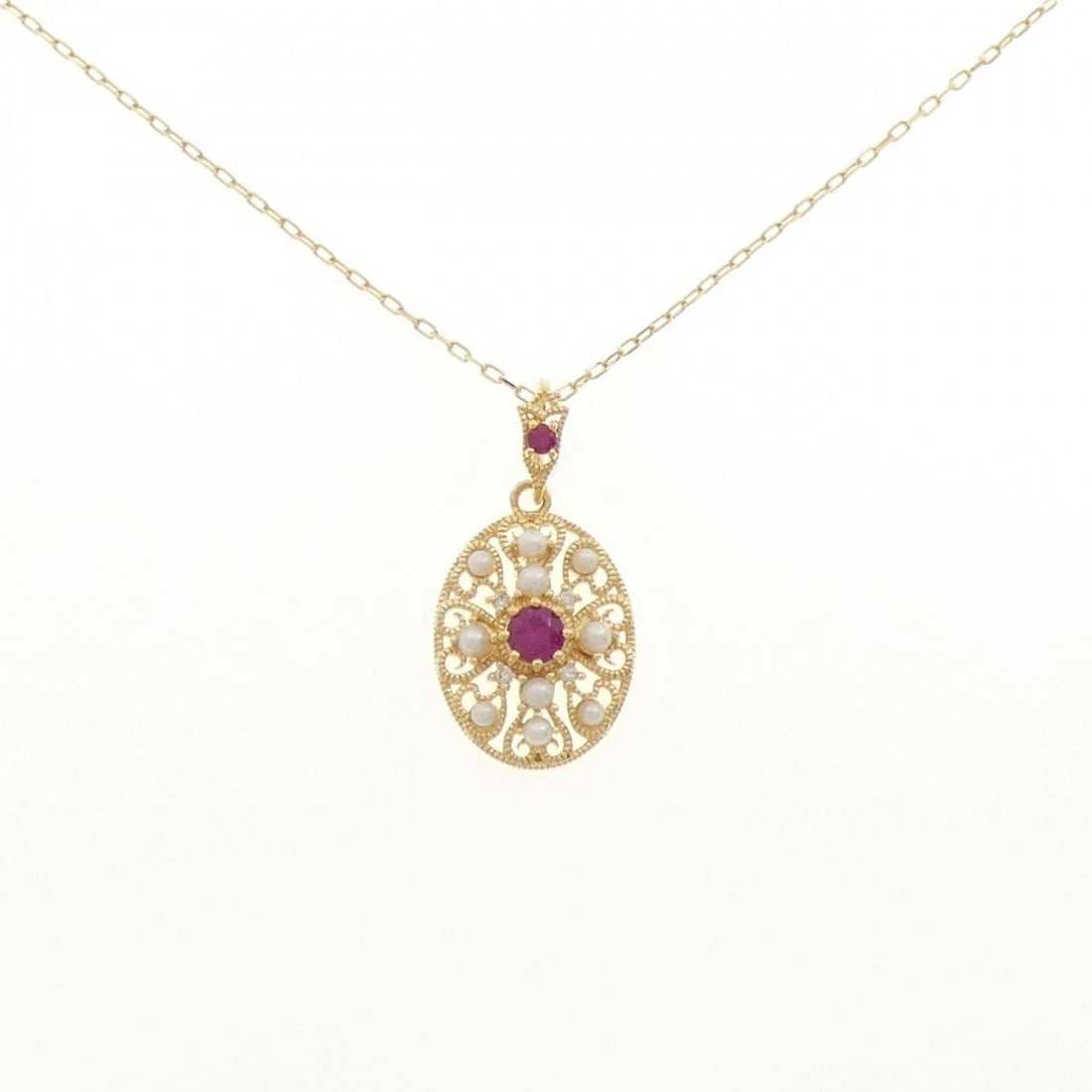 K18YG COLOR STONE NECKLACE: K18YG Color Stone Necklace Brand: Unbranded Type: Ruby Necklace Material: 18K yellow gold, Main Stone/Creation Natural Color: yellow gold Size: 40cm Actual Size Pendant length approx. x width