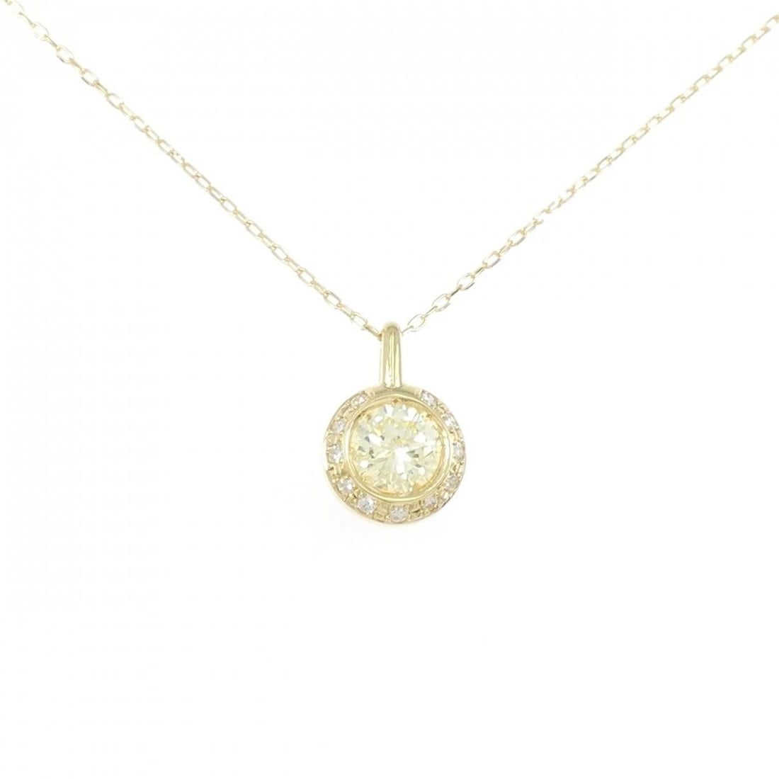 K18YG DIAMOND NECKLACE: K18YG Diamond Necklace Brand: Unbranded Type: Necklace Material: K18 Yellow Gold, Main Stone/Creation Natural Color: yellow gold Size: 45cmPendant top H x W: 15.3mmx10.5mm Chain Max. W: 0.9mm 