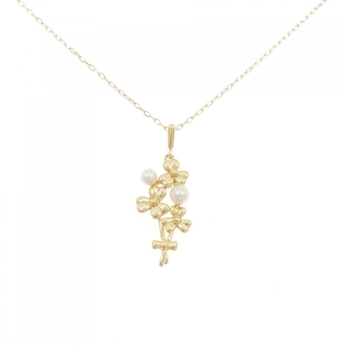 MIKIMOTO FLOWER AKOYA PEARL NECKLACE: MIKIMOTO Flower Akoya Pearl Necklace Brand: MIKIMOTO Type: Necklace Material: K18 Yellow Gold, Main Stone/Creation Akoya Pearl Color: Yellow Gold Size: 45cm,ActualSize Pendant top H x W: