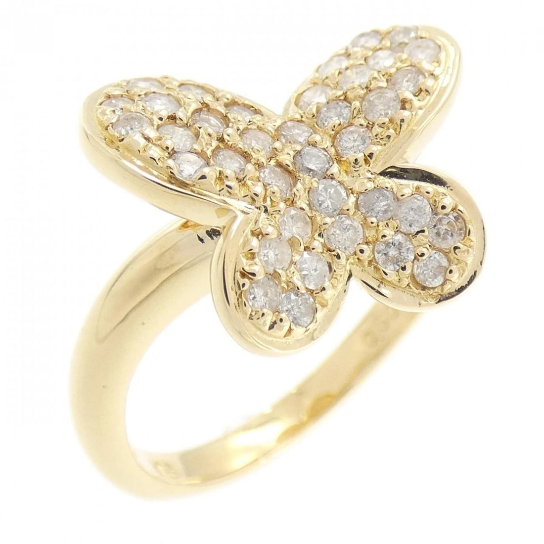 K18YG BUTTERFLY PAVE DIAMOND RING: K18YG Butterfly Pave Diamond Ring Brand: Unbranded Type: Ring Material: K18 Yellow Gold, Main Stone/Creation Natural Color: yellow gold Size: 6.5US Accessories: None Accessories Notice: Wh