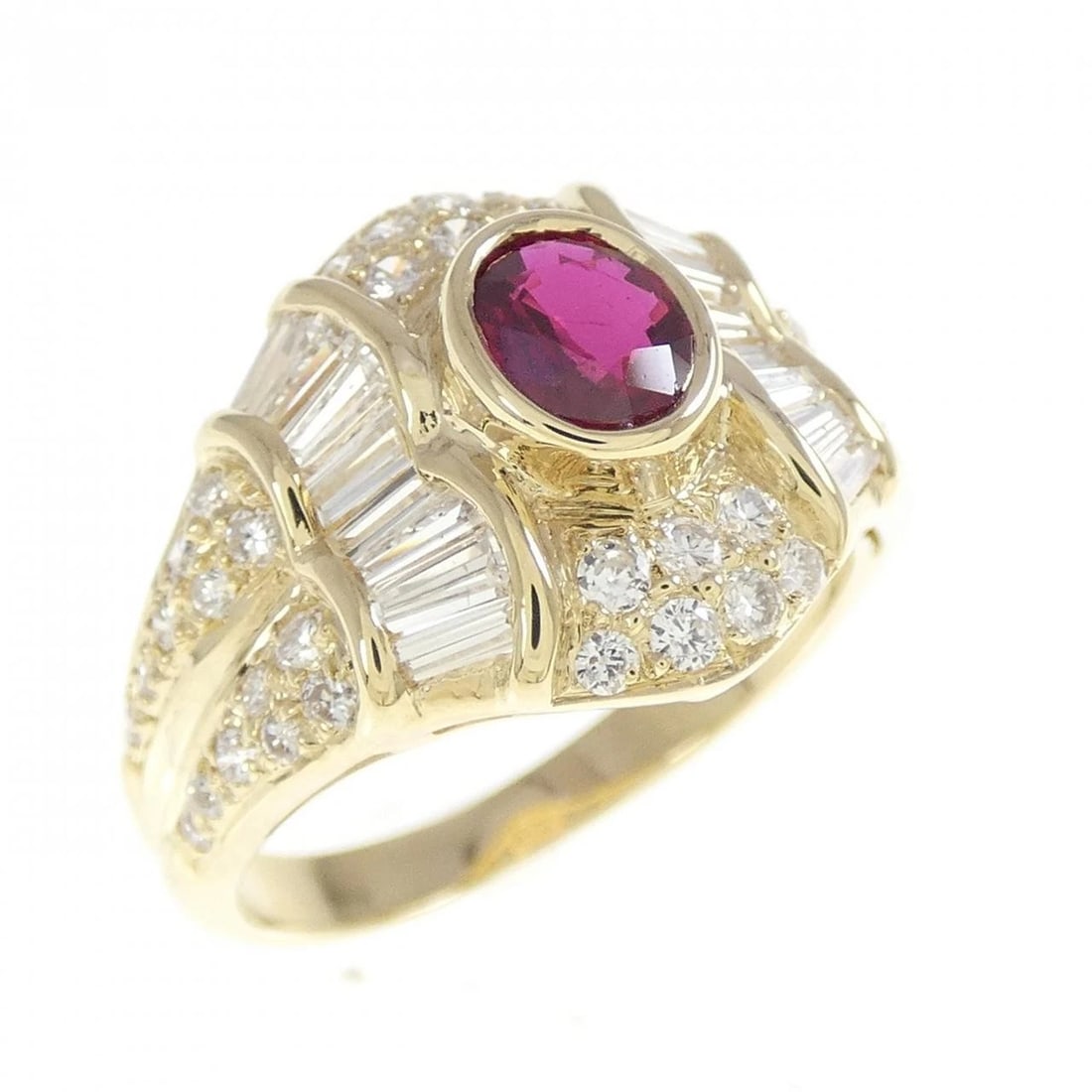 750YG RUBY RING: 750YG Ruby Ring Brand: Unbranded Type: Ring Material: 750 Yellow Gold, Main Stone/Creation ruby Color: yellow gold Size: 6.5US Accessories: None Accessories Notice: When purchasing pre-owned