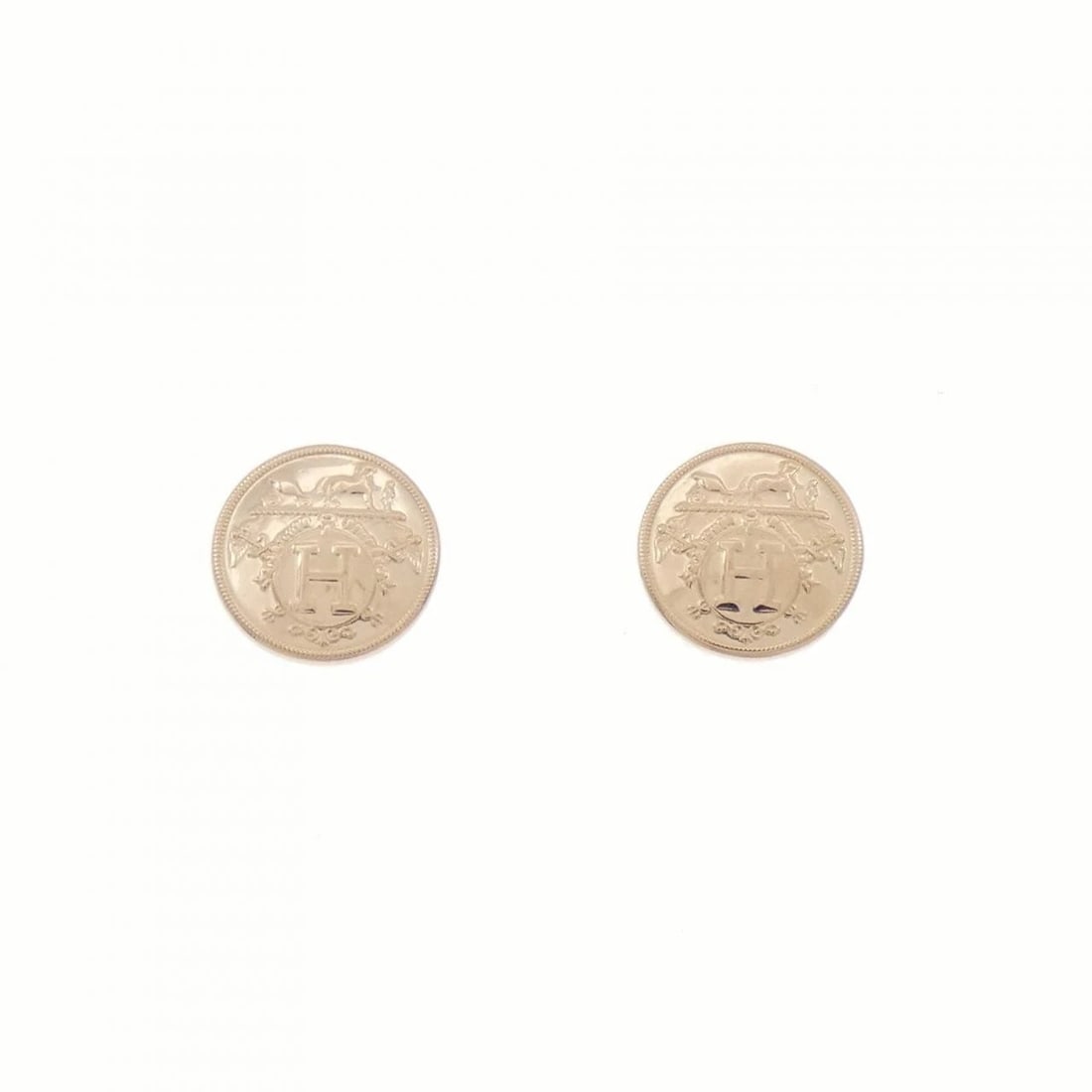 HERMES EX LIBRIS TPM EARRINGS: HERMES Ex Libris TPM Earrings Brand: HERMES Type: Earrings Material: 750 Pink Gold, Color: Pink Gold Size: ActualSize Diameter: 8.3mm Accessories: None Accessories Notice: When purchasing