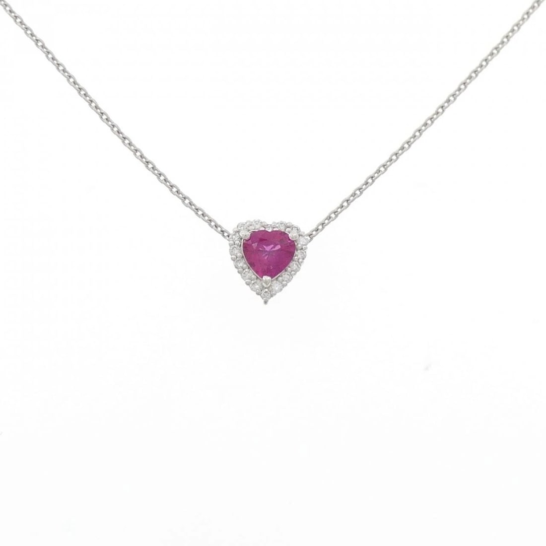 PT900 PT850 HEART RUBY NECKLACE: PT900 PT850 Heart Ruby Necklace Brand: Unbranded Type: Necklace Material: Platinum 900 Platinum 850, Main Stone/Creation RubySide Stone Natural Color: Silver Size: 46cmActualSize Pendant top H