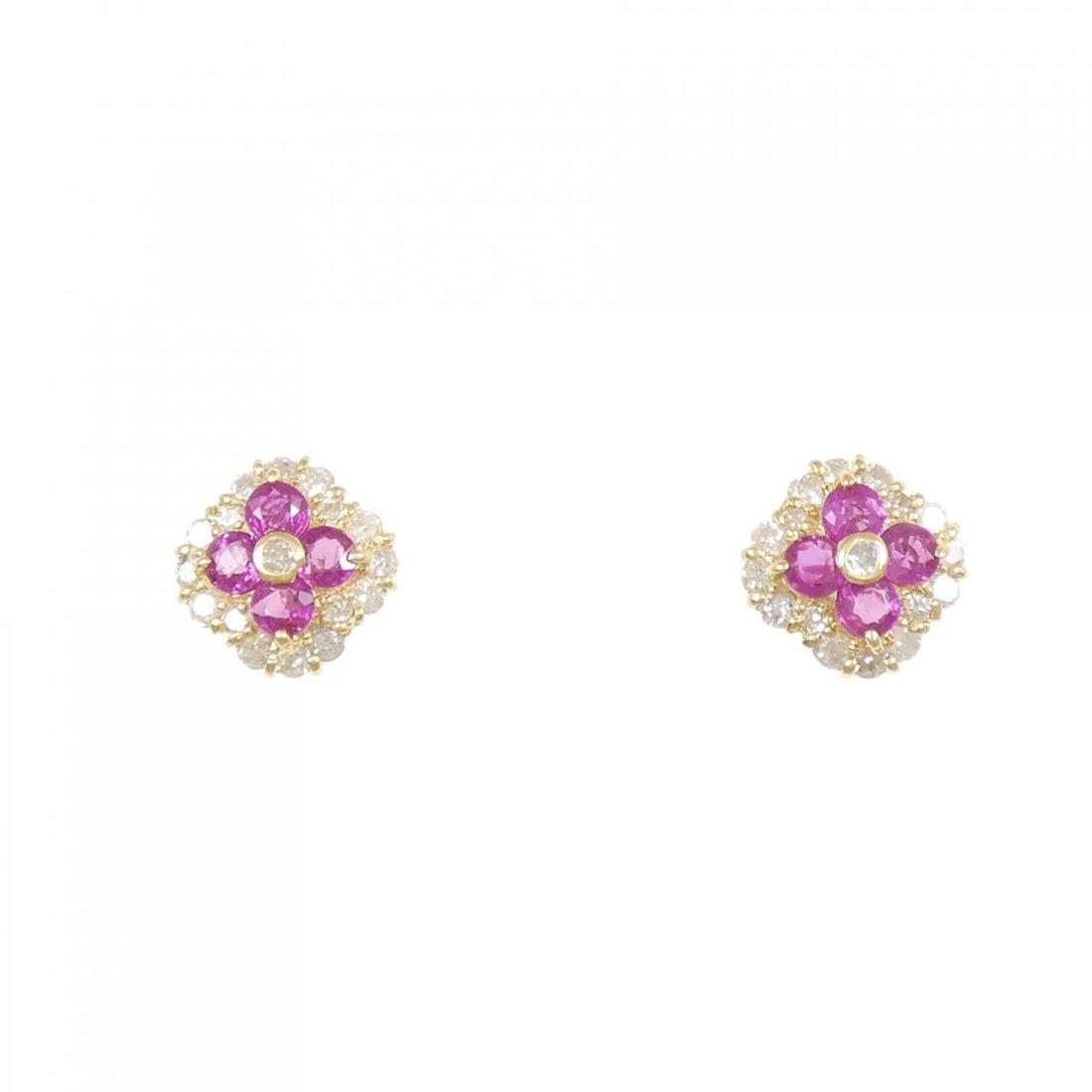 K18YG FLOWER RUBY EARRINGS: K18YG Flower Ruby Earrings Brand: Unbranded Type: Earrings Material: K18 Yellow Gold, Main Stone/Creation RUBY Color: yellow gold Size: HxW: 8.9mmx9.0mm Accessories: None Accessories Notic