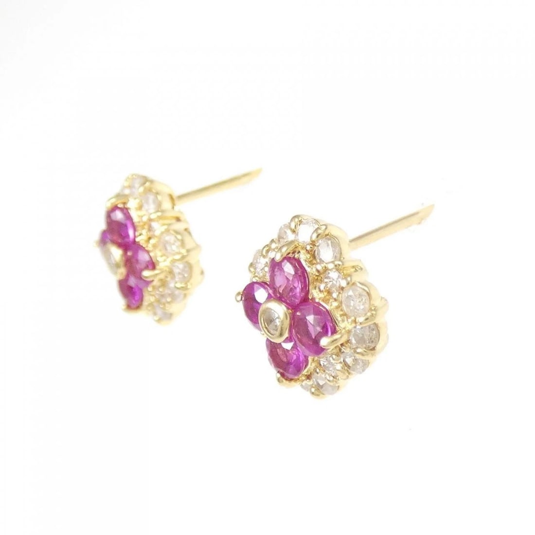 K18YG FLOWER RUBY EARRINGS - 2