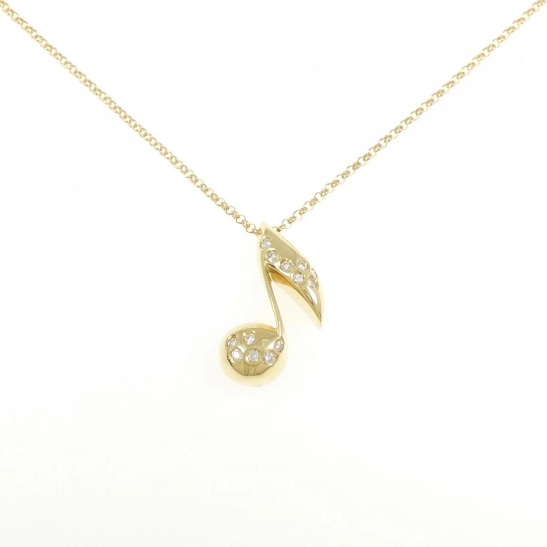 K18YG MUSICAL NOTE DIAMOND NECKLACE: K18YG Musical note Diamond Necklace Brand: Unbranded Type: Necklace Material: K18 Yellow Gold, Main Stone/Creation Natural Color: yellow gold Size: 45cm ActualSizePendant top H x W: