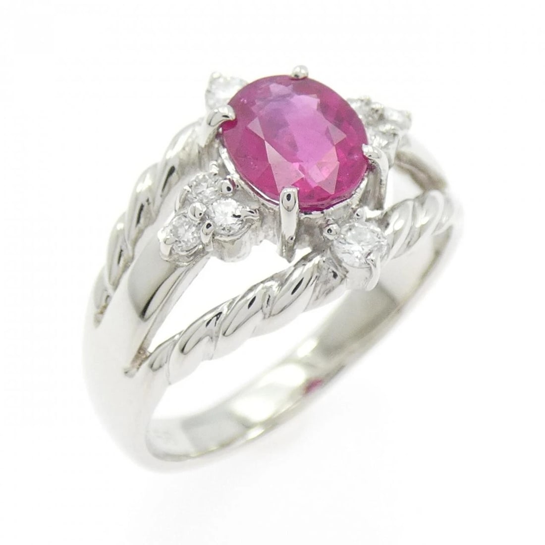 PT900 RUBY RING: PT900 Ruby Ring Brand: Unbranded Type: Ruby ring Material: PT900, Main Stone/Creation ruby Color: platinum Size: 7.75US Accessories: None Accessories Notice: When purchasing pre-owned goods,