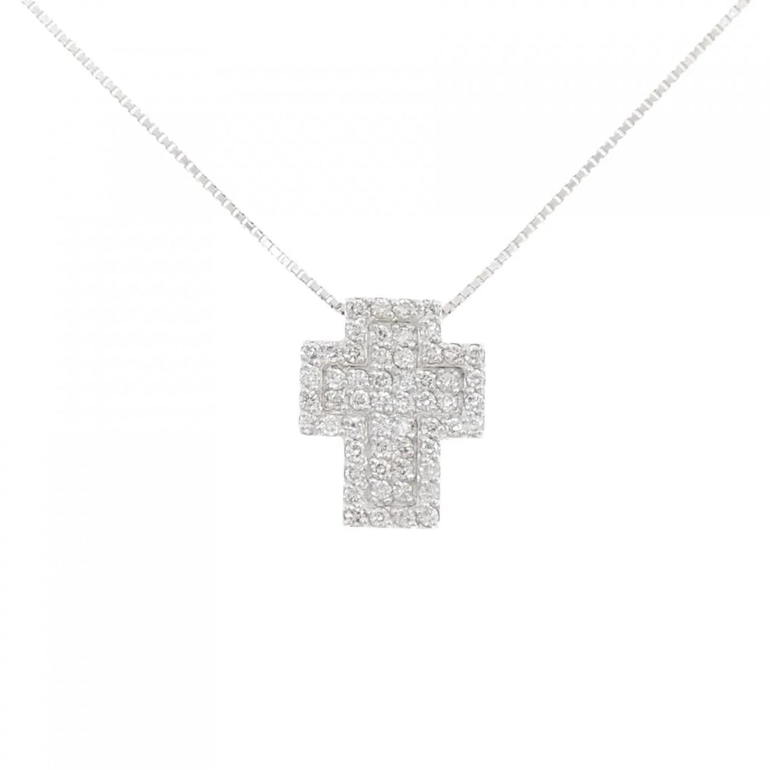 PONTE VECCHIO CROSS NECKLACE: Ponte Vecchio Cross Necklace Brand: Ponte Vecchio Type: Necklace Material: K18 White Gold, Main Stone/Creation Natural Color: White Gold Size: 36cm,ActualSize Pendant top H x W: 13.8mmx11.2mm
