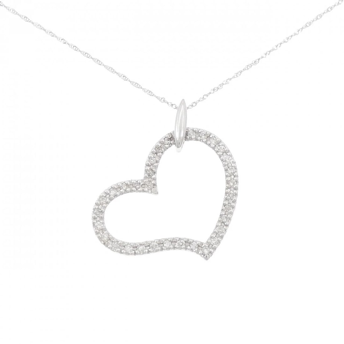 K18WG HEART DIAMOND NECKLACE: K18WG Heart Diamond Necklace Brand: Unbranded Type: Necklace Material: K18 White Gold, Main Stone/Creation Natural Color: white gold Size: 42cmPendant top H x W: 29.2mmx26.1mm Chain Max. W: