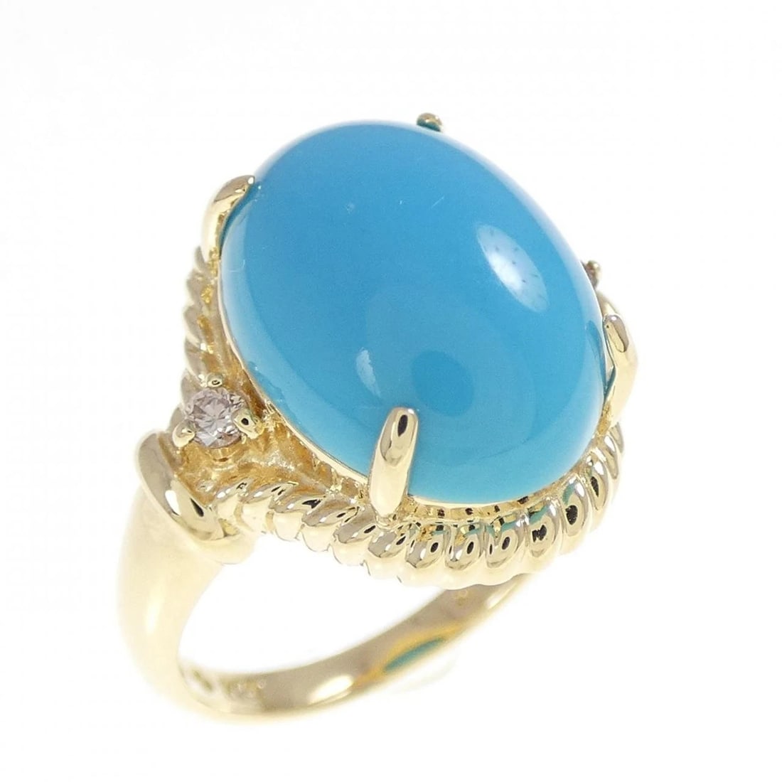 K18YG TURQUOISE RING: K18YG Turquoise Ring Brand: Unbranded Type: Ring Material: K18 Yellow Gold, Main Stone/Creation turquoise Color: yellow gold Size: 5.5US Accessories: None Accessories Notice: When purchasing