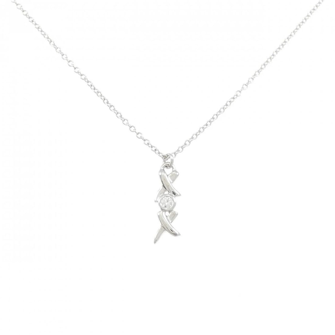 TIFFANY X NECKLACE NECKLACE: Tiffany X Necklace Necklace Brand: Tiffany Type: Necklace Material: 750 White Gold, Main Stone/Creation Natural Color: White Gold Size: 40cm,ActualSize Pendant top H x W: 15.6mmx4.4mm Chain