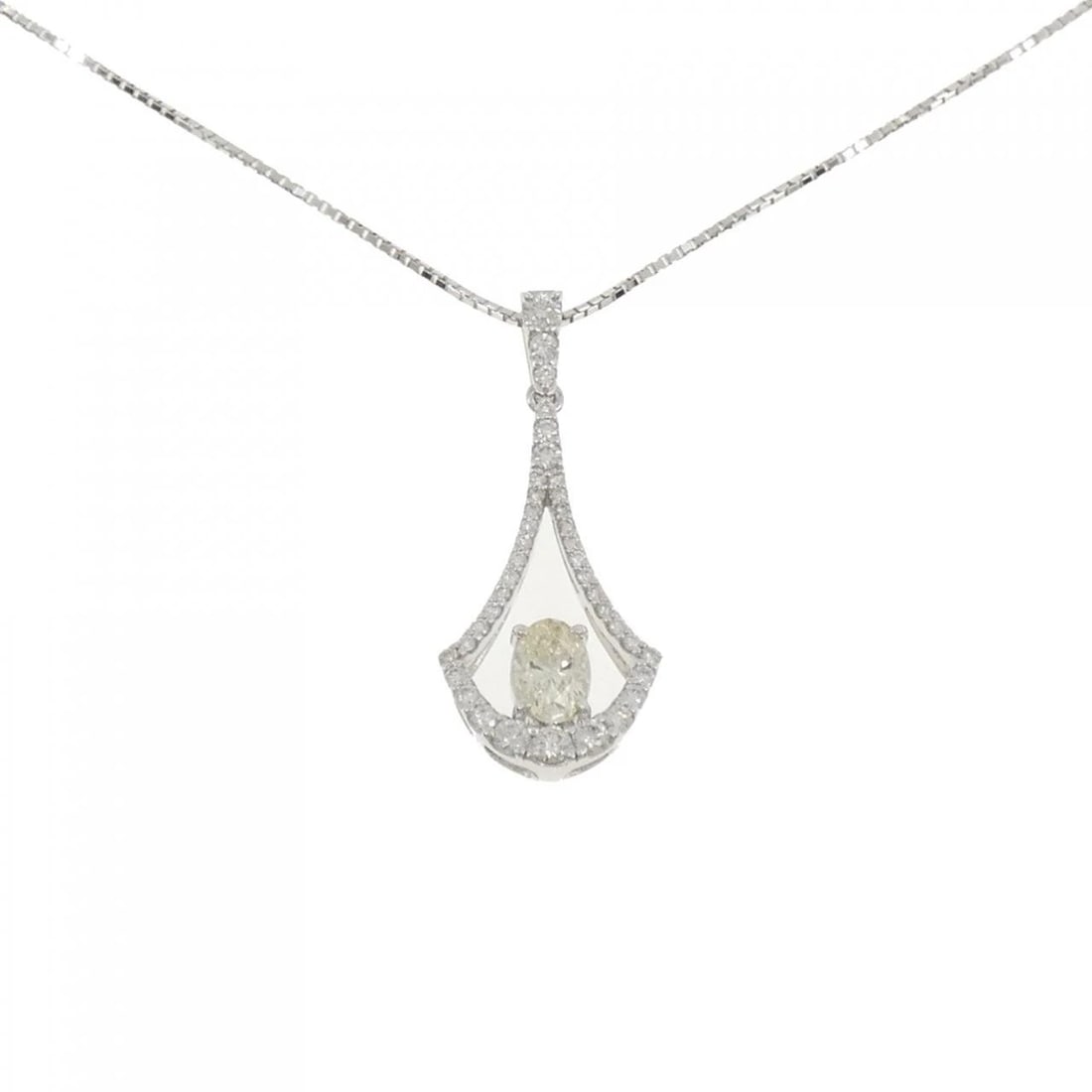 K18WG DIAMOND NECKLACE: K18WG Diamond Necklace Brand: Unbranded Type: Necklace Material: K18 White Gold, Main Stone/Creation Natural Color: white gold Size: 45cmPendant top H x W: 35.7mmx15.2mm Chain Max. W: 0.9mm 