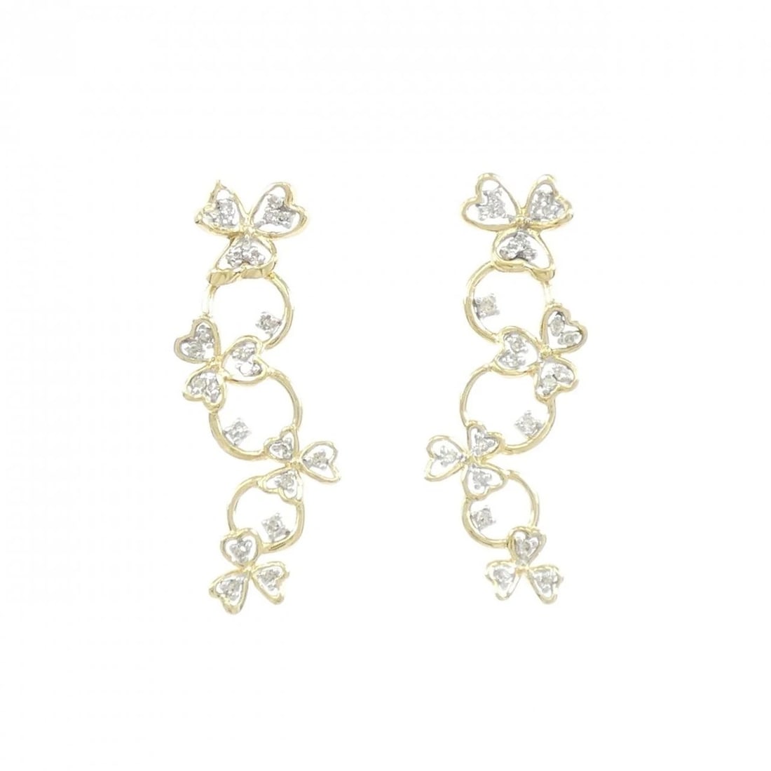 K18YG K18WG CLOVER DIAMOND EARRINGS: K18YG K18WG Clover Diamond Earrings Brand: Unbranded Type: Earrings Material: K18 Yellow Gold K18 White Gold, Main Stone/Creation Natural Color: yellow gold Size: HxW: 34.0mmx12.7mm 