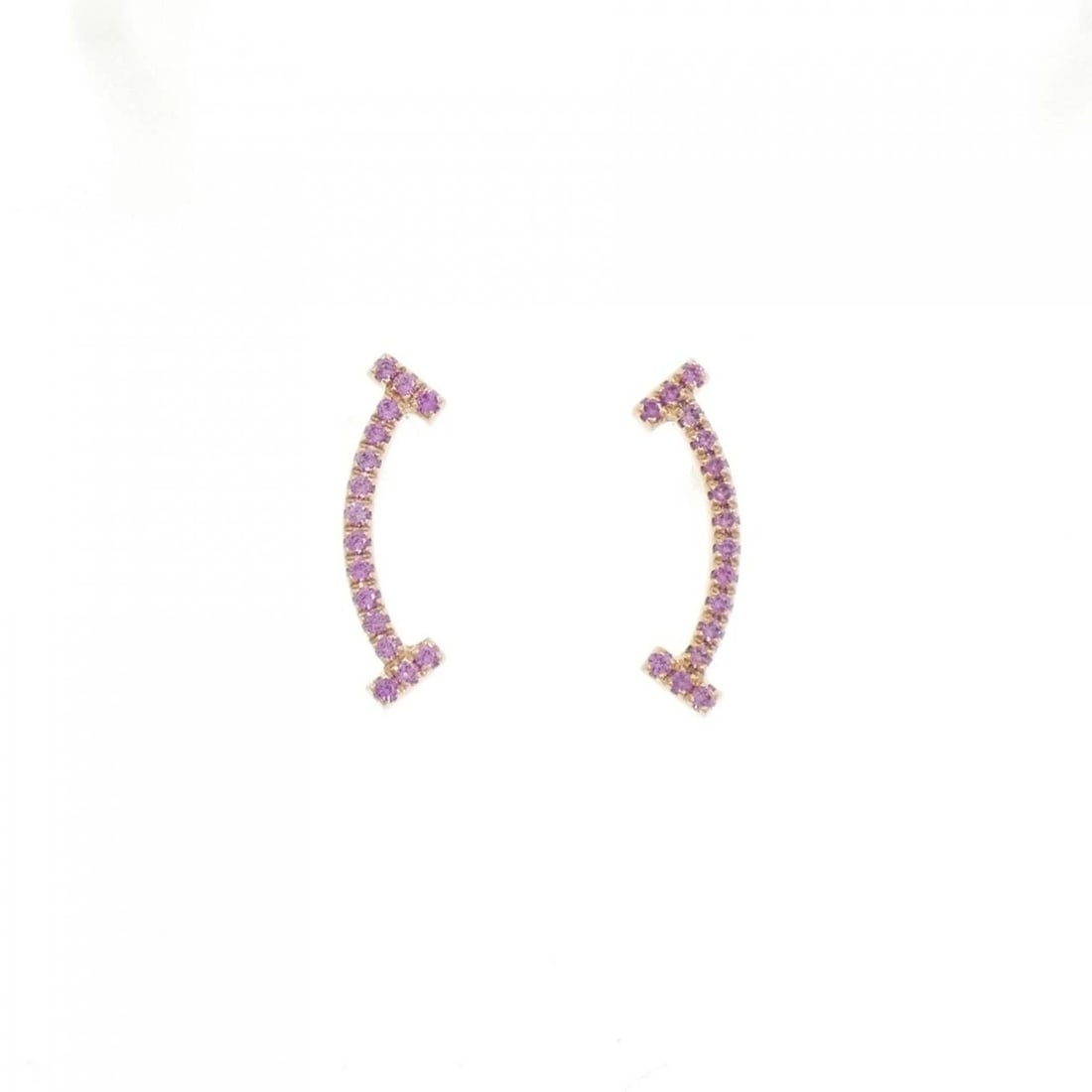 TIFFANY T SMILE EARRINGS: Tiffany T Smile Earrings Brand: Tiffany Type: Earrings Material: 750 Pink Gold, Main Stone/Creation Sapphire Color: Pink Gold Size: ActualSize HxW: 15.4mmx4.5mm Accessories: None Accessories