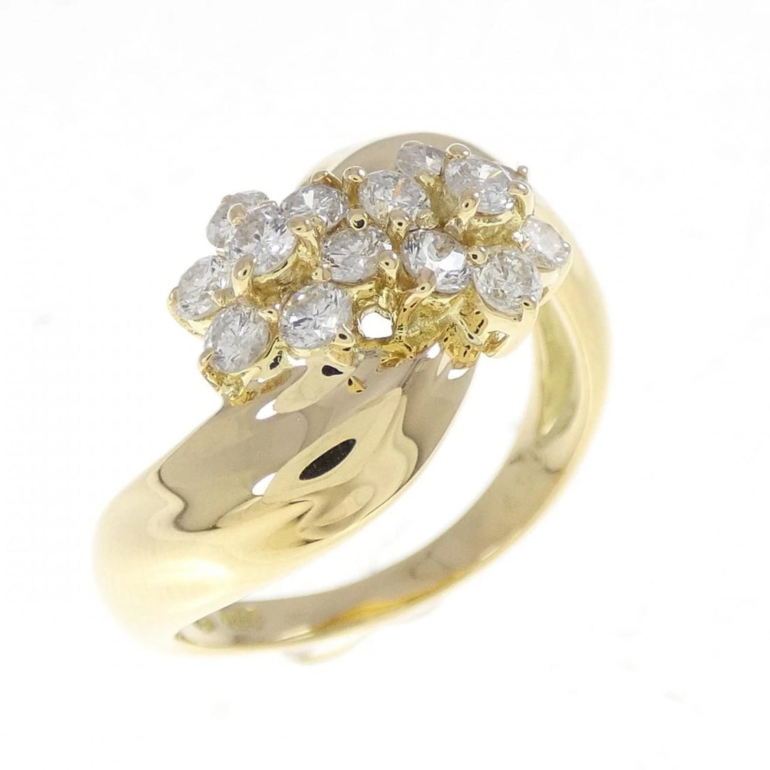 K18YG FLOWER DIAMOND RING: K18YG Flower Diamond Ring Brand: Unbranded Type: Ring Material: K18 Yellow Gold, Main Stone/Creation Natural Color: yellow gold Size: 5.5 -6 (US size) Accessories: None Accessories Notice: