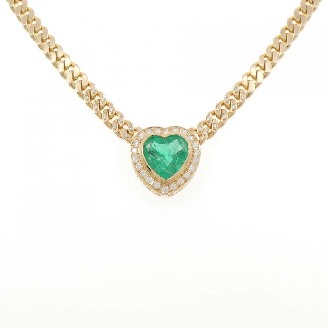 K18YG HEART EMERALD NECKLACE: K18YG Heart Emerald Necklace Brand: Unbranded Type: Necklace Material: K18 Yellow Gold, Main Stone/Creation EmeraldSide Stone Natural Color: Yellow Gold Size: 42cmActualSize Pendant top H x W: