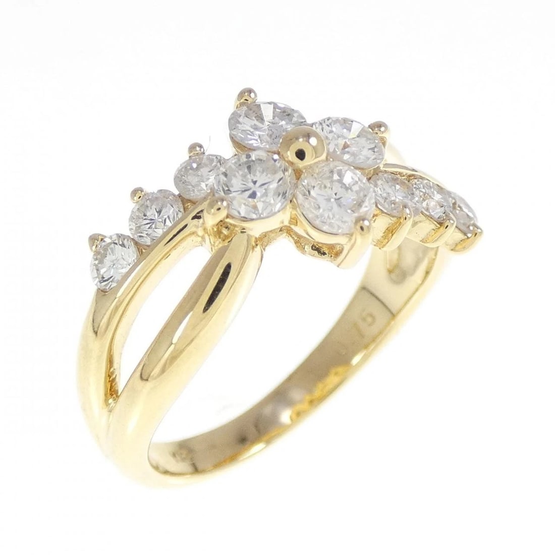 K18YG FLOWER DIAMOND RING: K18YG Flower Diamond Ring Brand: Unbranded Type: Ring Material: K18 Yellow Gold, Main Stone/Creation Natural Color: yellow gold Size: 4.5-6US Accessories: None Accessories Notice: When