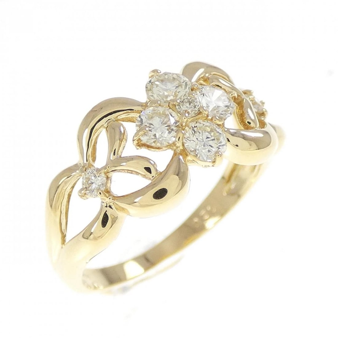 K18YG FLOWER DIAMOND RING: K18YG Flower Diamond Ring Brand: Unbranded Type: Ring Material: K18 Yellow Gold, Main Stone/Creation Natural Color: yellow gold Size: 6US Accessories: None Accessories Notice: When purchasing