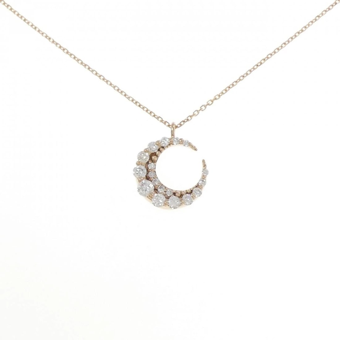K18PG MOON DIAMOND NECKLACE: K18PG Moon Diamond Necklace Brand: Unbranded Type: Necklace Material: K18 Pink Gold, Main Stone/Creation Natural Color: pink gold Size: 45cm ActualSizePendant top H x W: 11.5mmx11.6mm Chain